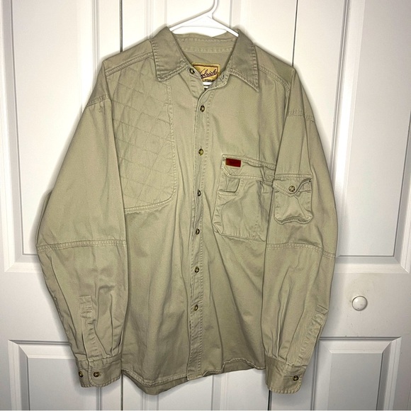 Woolrich Outdoor Guide Collection Khaki Button Up Size Large Shooting Hunting - Picture 1 of 7